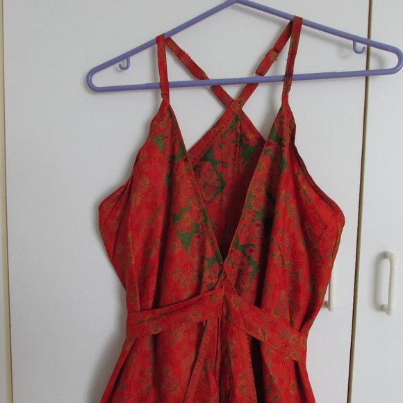Audrey Acosta Designs Ocean Maxi Halter Dress Upcycled Orange Silk Saris One Sz - Picture 3 of 12